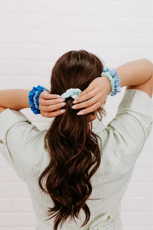 Blue My Mind Large Silk Scrunchies - Glamourous Grace