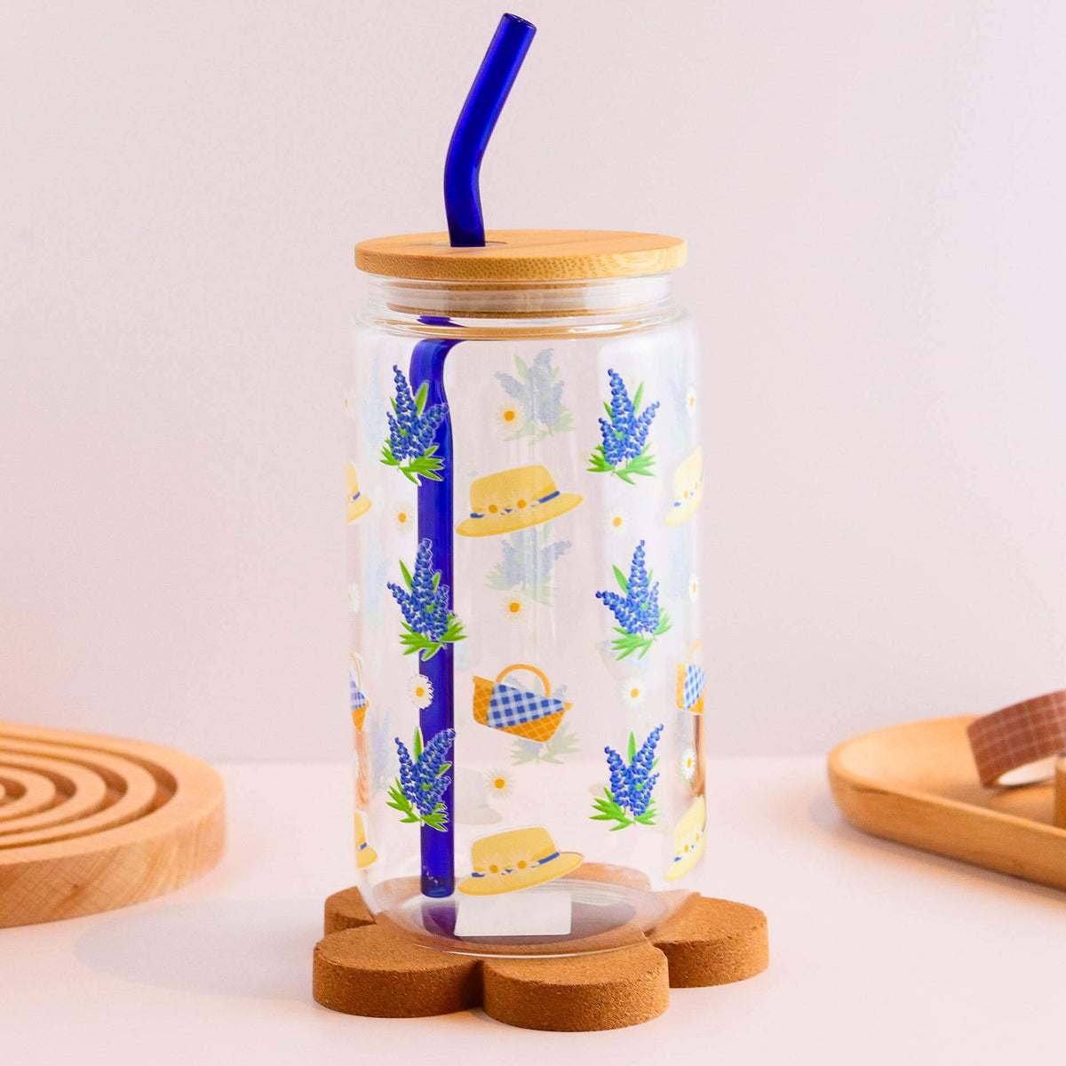 Sundays in the Bluebonnets 16 oz Glass Cup Set - Glamourous Grace