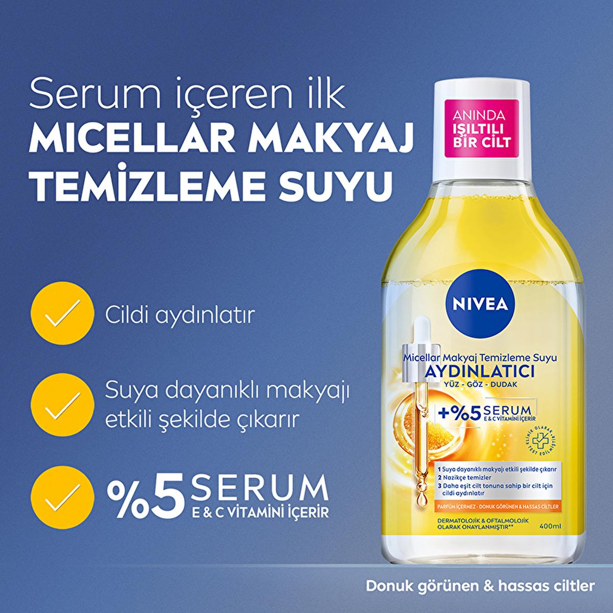Nivea Micellar Makeup Cleansing Water with 5% Serum - Gentle, Brightening, and Hydrating Makeup Remover for Sensitive Skin - Glamourous Grace