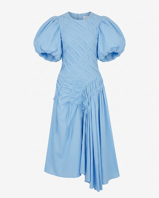 Vibrant Pleated Puff Sleeve Dress