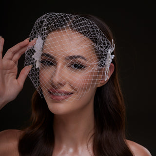Bridal Birdcage Veil with Pearl & Leaf Side Comb - Glamourous Grace