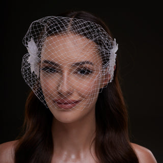 Bridal Birdcage Veil with Pearl & Leaf Side Comb - Glamourous Grace