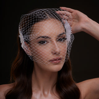 Bridal Birdcage Veil with Pearl & Leaf Side Comb - Glamourous Grace