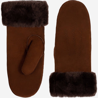 Brooke (brown) – Suede mittens with luxurious sheep fur lining - Glamourous Grace