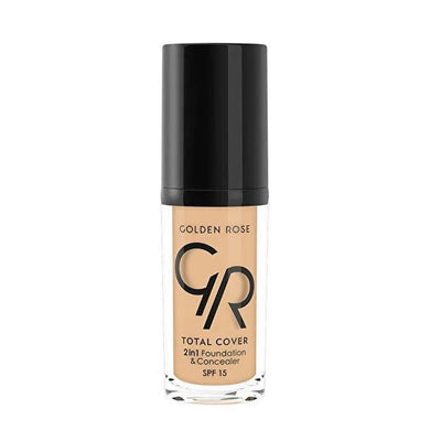 Golden Rose Total Cover 2in1 Foundation and Concealer - High Coverage, Oil-Free Makeup with SPF 15 - Glamourous Grace