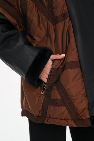 Sienna Genuine Lamb Leather Polar Fox Fur Trim Jacket in Umber