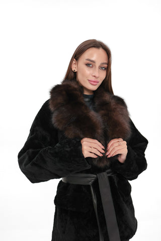 Modena Genuine Astrakhan Polar Fox Trim Coat