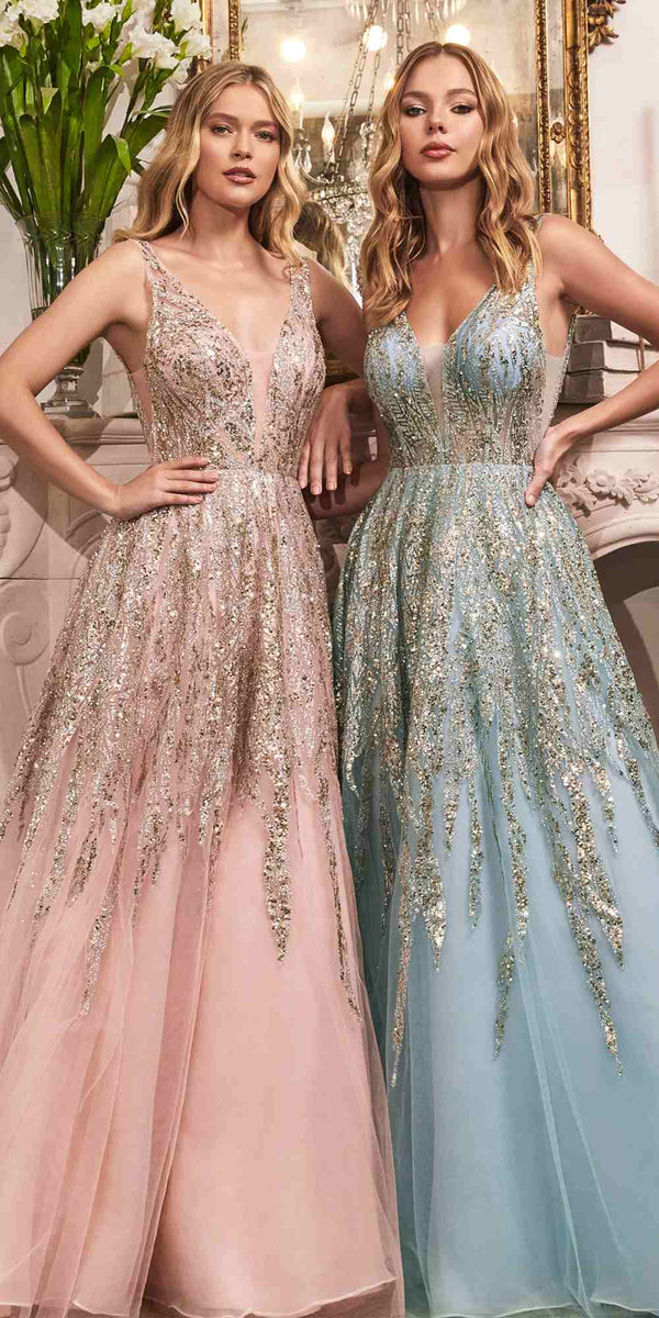 Cinderella Divine C135 Long Beaded Shimmer Ball Gown - Glamourous Grace