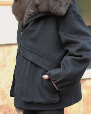 Rimini Genuine Fur Trim Wool Blend Parka in Black
