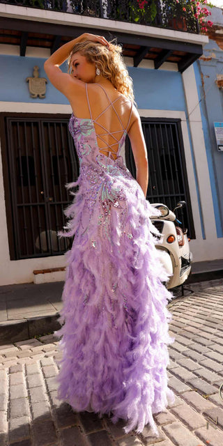Nox Anabel C1413 Long Sequin Embroidered Applique Fitted Feather Gown - Glamourous Grace