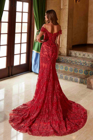 Nox Anabel C1600 Off the Shoulder Fully Beaded Long Train Dress