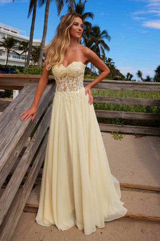 Nox Anabel C1617 Strapless Applique Corset with Chiffon Skirt Dress
