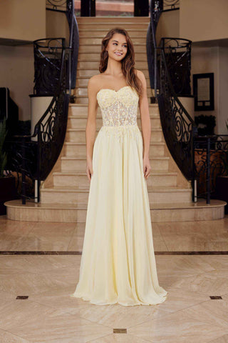 Nox Anabel C1617 Strapless Applique Corset with Chiffon Skirt Dress