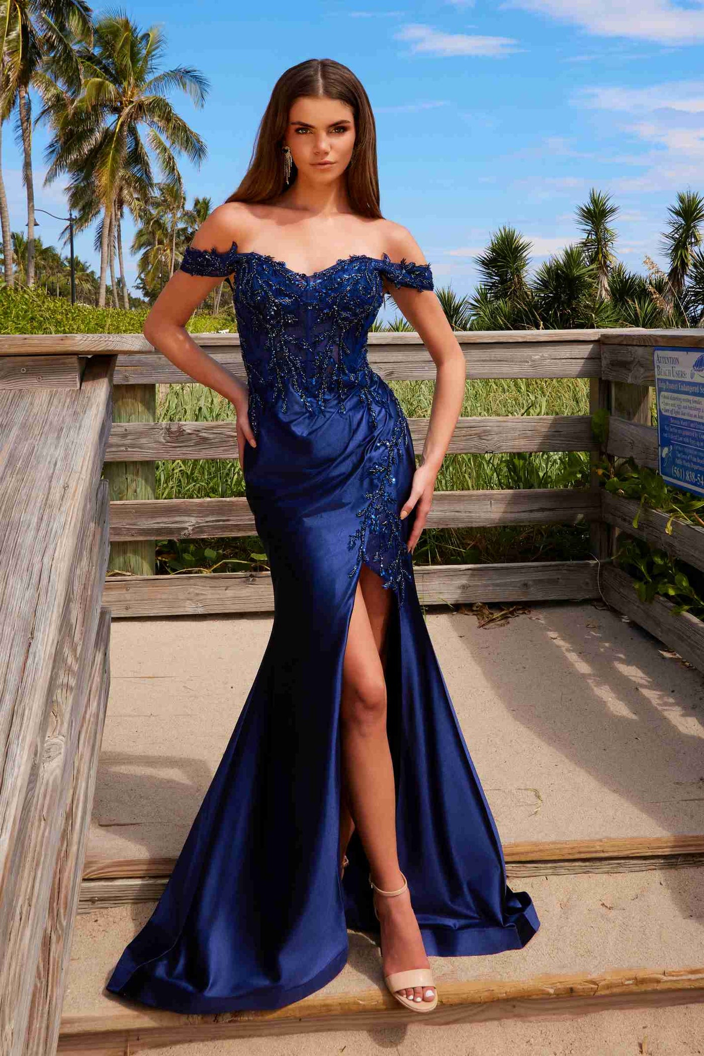 Nox Anabel C1647 Satin Sweetheart Off-Shoulder Sheer Boned Bodice Dress - Glamourous Grace