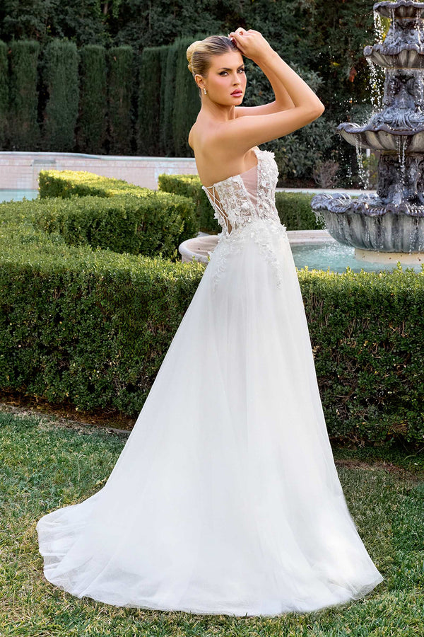 Ladivine C174W Sweetheart Neck 3D Floral Applique A-Line Strapless Gown - Glamourous Grace