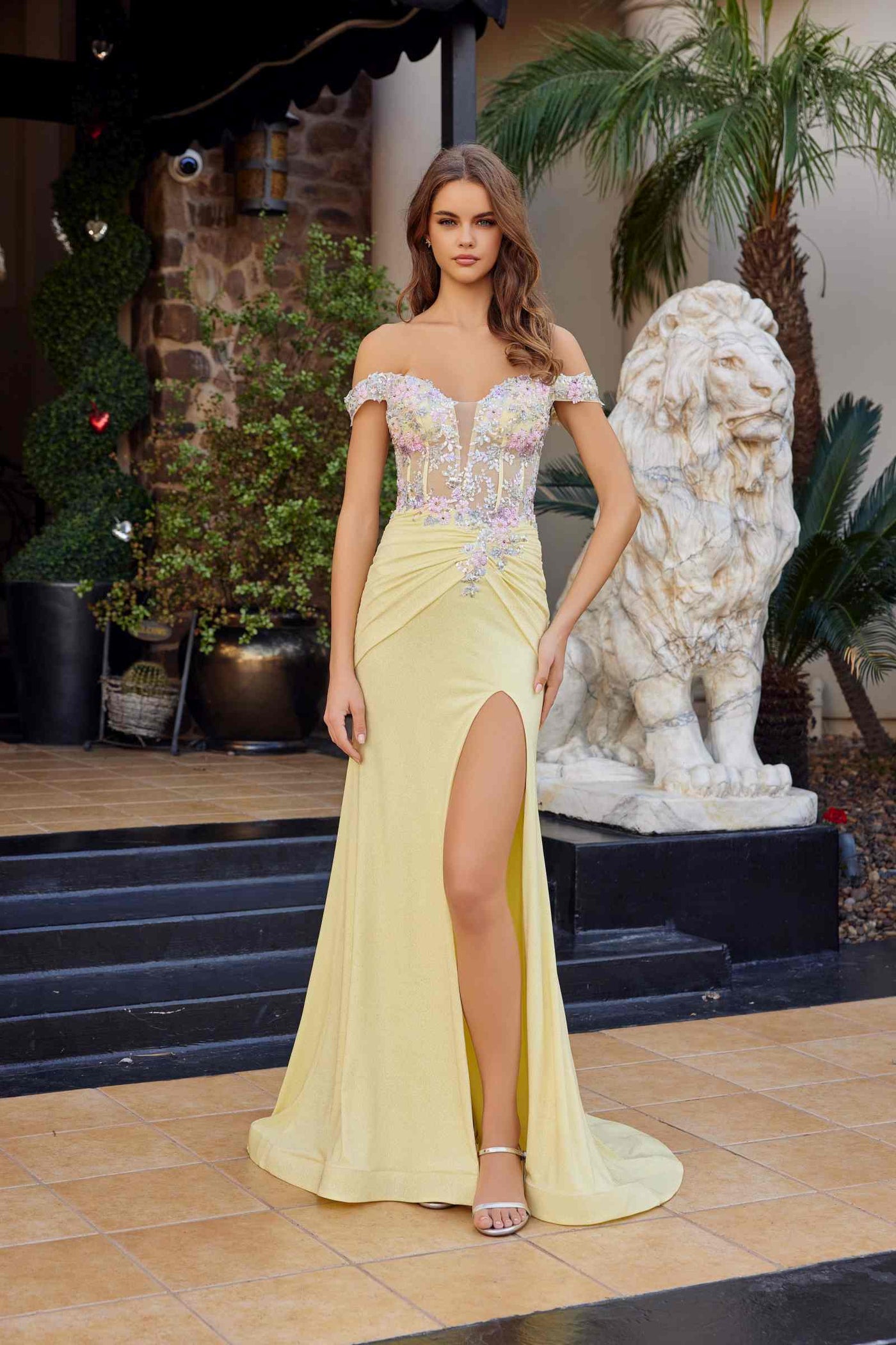 Nox Anabel C1845 Fitted Off Shoulder Embellished Shimmer Jersey Prom Gown - Glamourous Grace