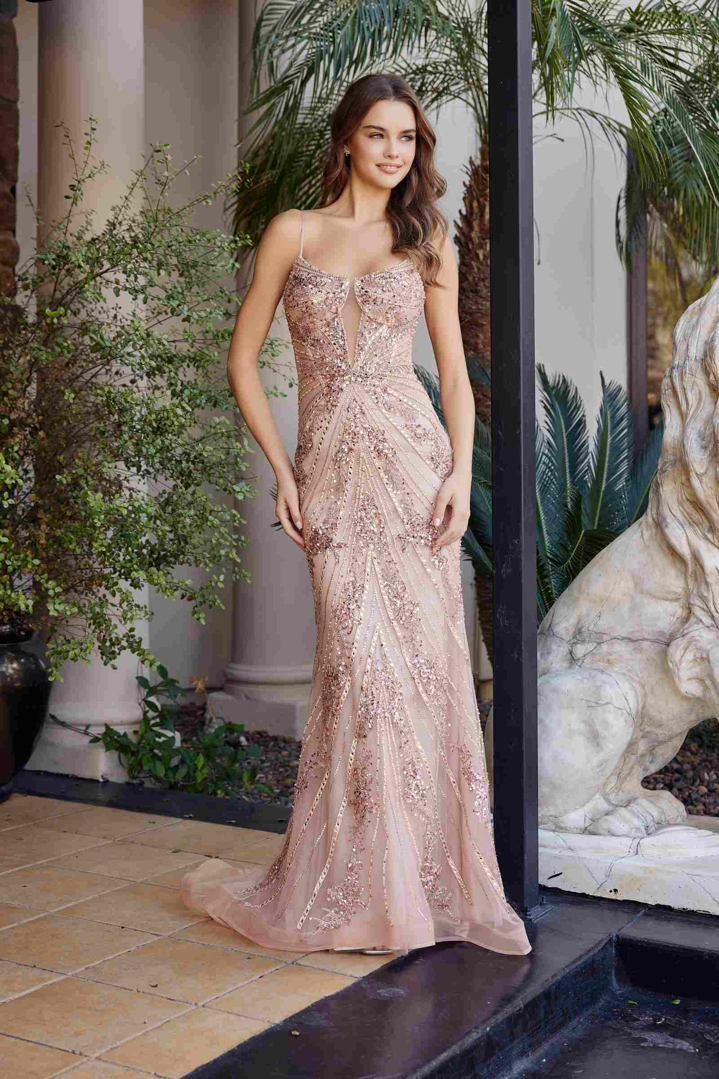 Nox Anabel C1847 Scoop Neckline Boned Bodice Fully Beaded Prom Gown - Glamourous Grace