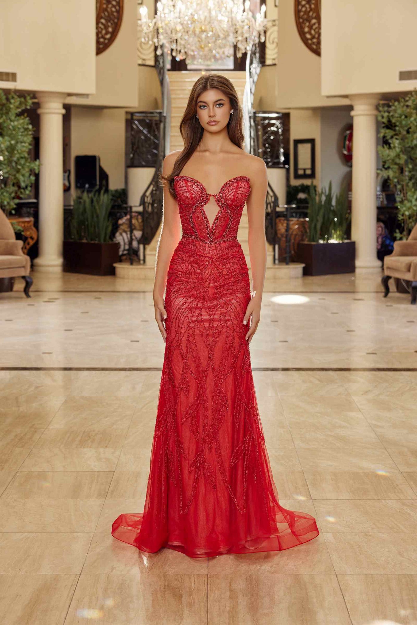 Nox Anabel C1848 Fitted Beaded Tulle Strapless Keyhole Bodice Prom Gown - Glamourous Grace