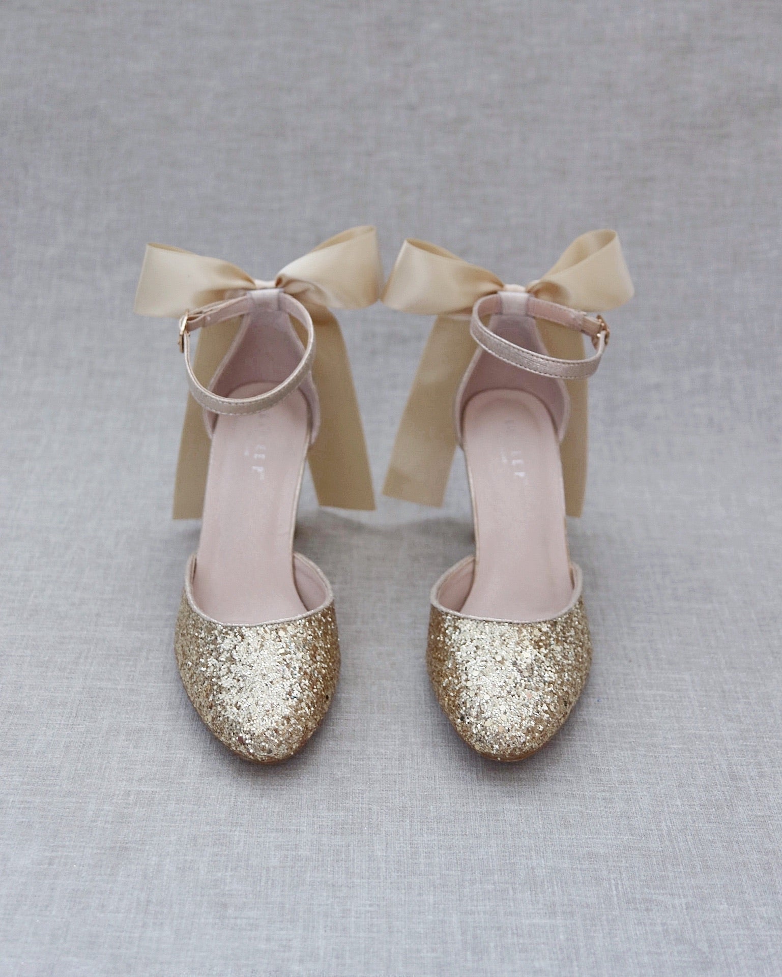 Rock Glitter Block Heel with Back Satin Bow