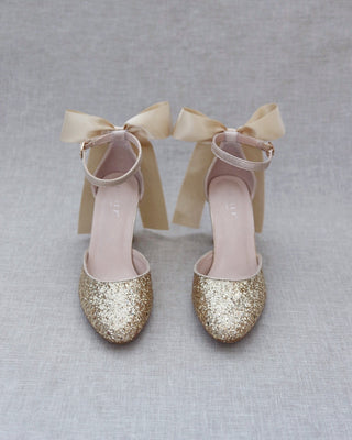 Rock Glitter Block Heel with Back Satin Bow