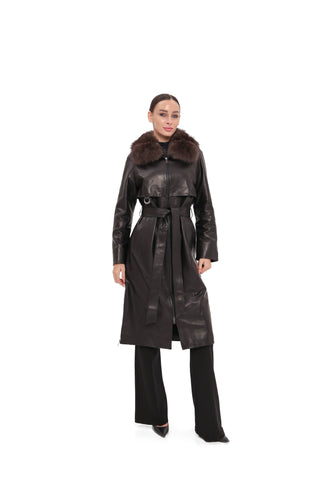 Genuine Leather Polar Fox Trim Coat