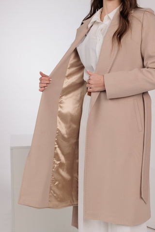 Geneva Classic Wraparound Wool Blend Overcoat in Beige