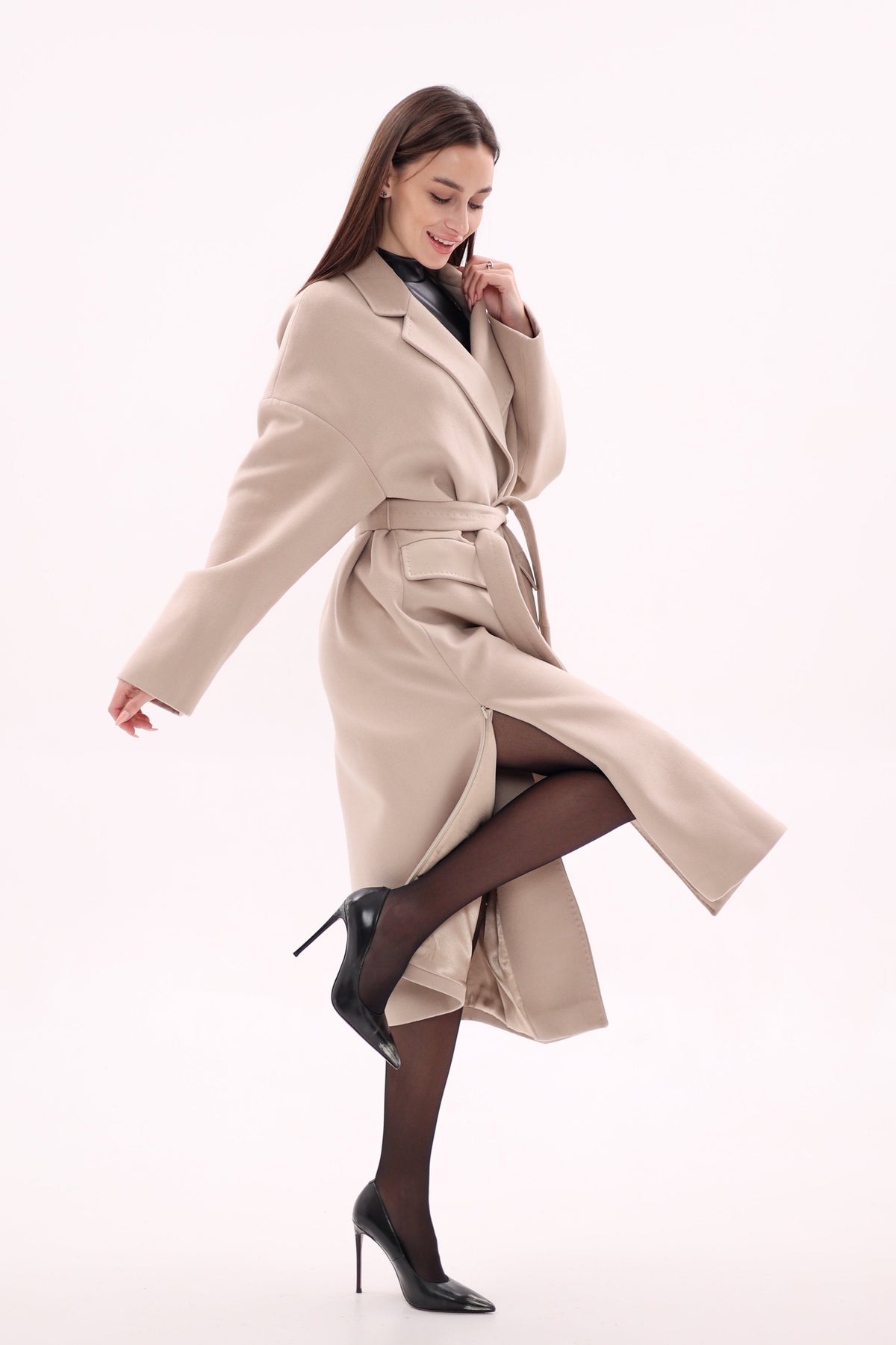 Toscana Leather Accent Cashmere Blend Overcoat
