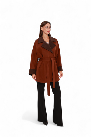 Sandro Cashmere Blend Overcoat in Cinnamon