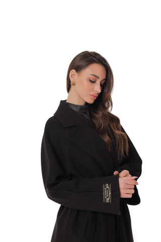 Astoria Midi Cashmere Wool Blend Coat in Black