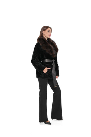 Modena Genuine Astrakhan Polar Fox Trim Coat
