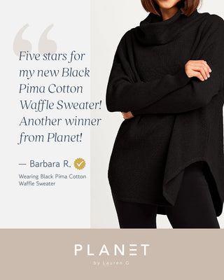 Pima Cotton Waffle Cowl Sweater - Black - Glamourous Grace
