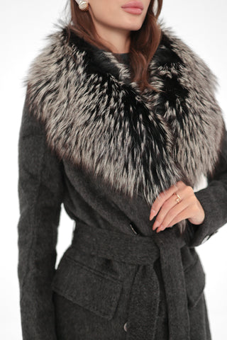 Genuine Silver Fox Cashmere Blend Coat