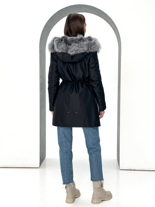 Roma Genuine Silver Fox Fur Rabbit Fur Insulated Parka in Black