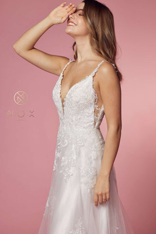 Nox Anabel C461 A-Line V-Neck Side Cutout Lace Strap Ball Gown