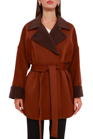 Sandro Cashmere Blend Overcoat in Cinnamon