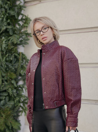 Marlowe Braided Genuine Leather Jacket in Bordeaux