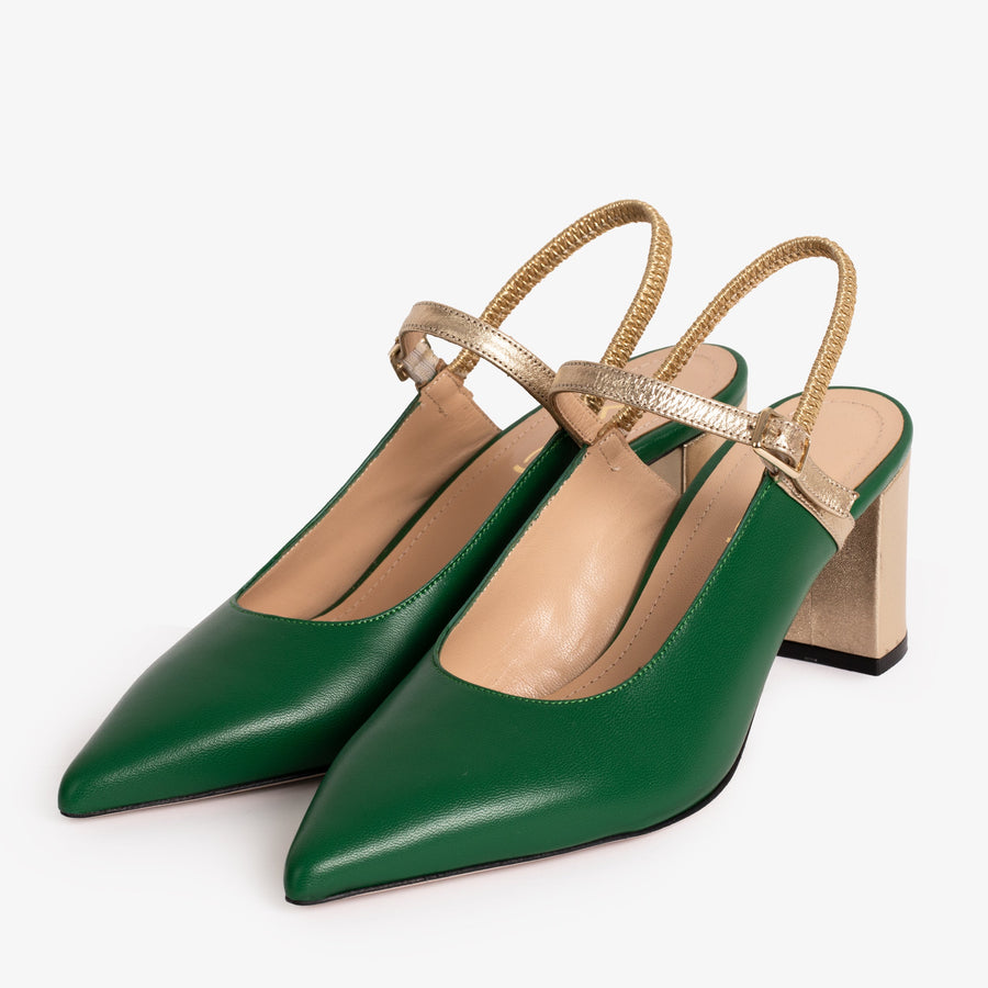 The Pompei Green Leather Women Slingback Sandal - Glamourous Grace