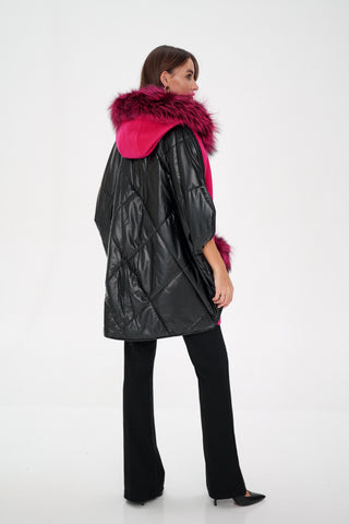 Saga®Furs Silver Fox Wool Alpaca Poncho Vest in Fuchsia