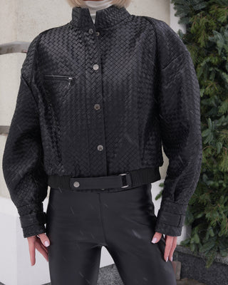Marlowe Braided Genuine Leather Jacket in Black