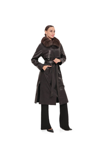 Genuine Leather Polar Fox Trim Coat