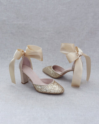 Rock Glitter Block Heel with Wrapped Satin Tie