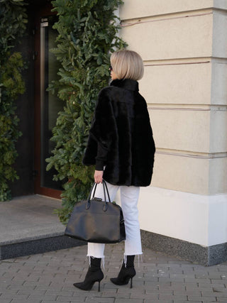Genuine Scandinavian Mink Fur Poncho in Black