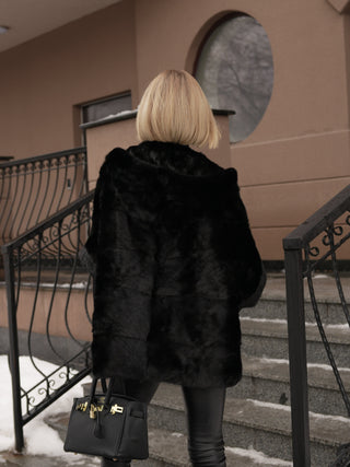 Genuine Scandinavian Mink Fur Poncho with Fully Lined Mink Hood