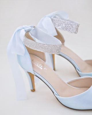 Satin Wedding Heels with Rhinestones Strap
