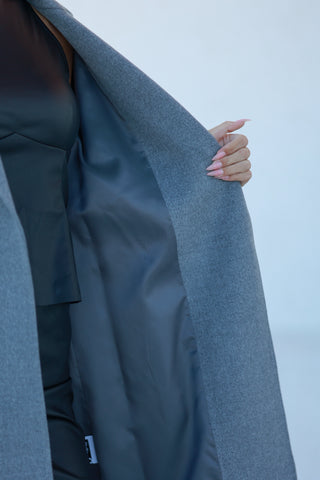 Logan Leather Trim Cashmere Blend Overcoat in Grey