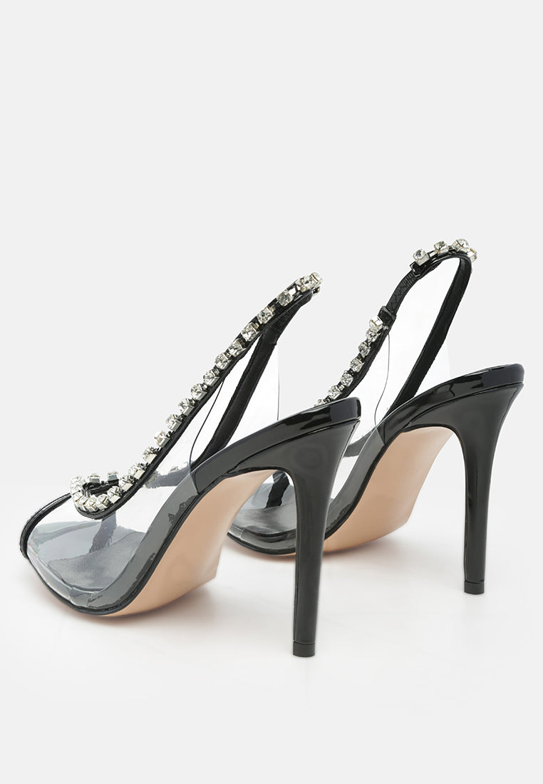 Camarine Clear Diamante Slingback High Heeled Sandals - Glamourous Grace