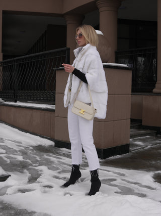 Genuine Scandinavian Mink Fur Poncho in Snow