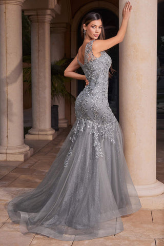 Ladivine CB128 Long Mermaid Floral Pattern Layers of Tulle Trumpet Gown