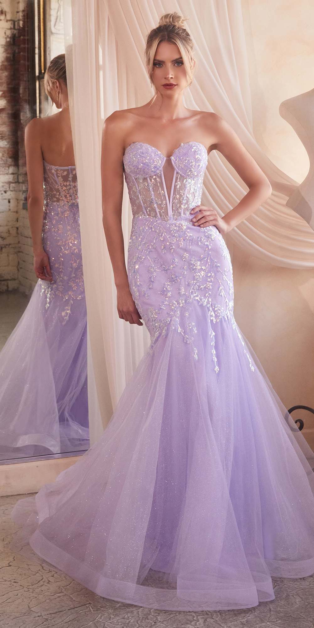 Ladivine CB139 Long Strapless Fitted Embellished Mermaid Gown - Glamourous Grace