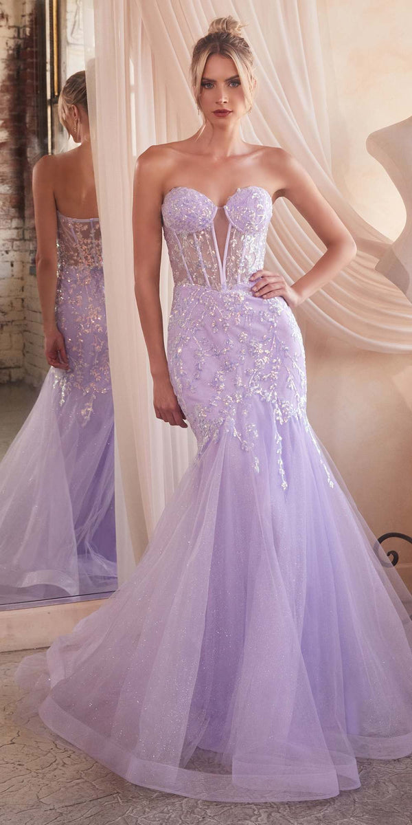 Ladivine CB139 Long Strapless Fitted Embellished Mermaid Gown - Glamourous Grace